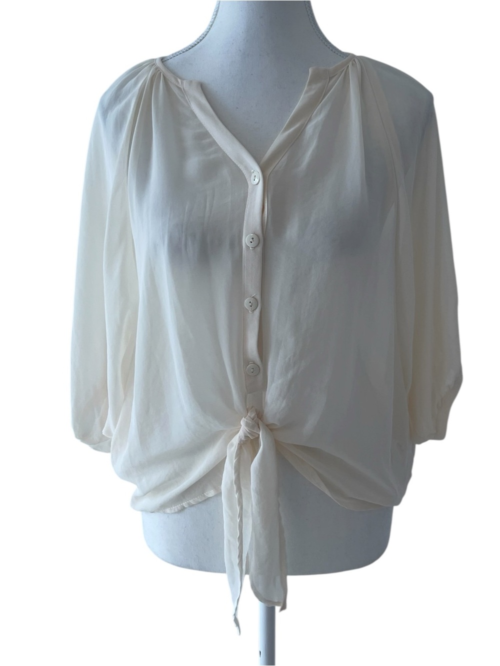 Fluo Cream Tie Front Button-Up Blouse Size Small